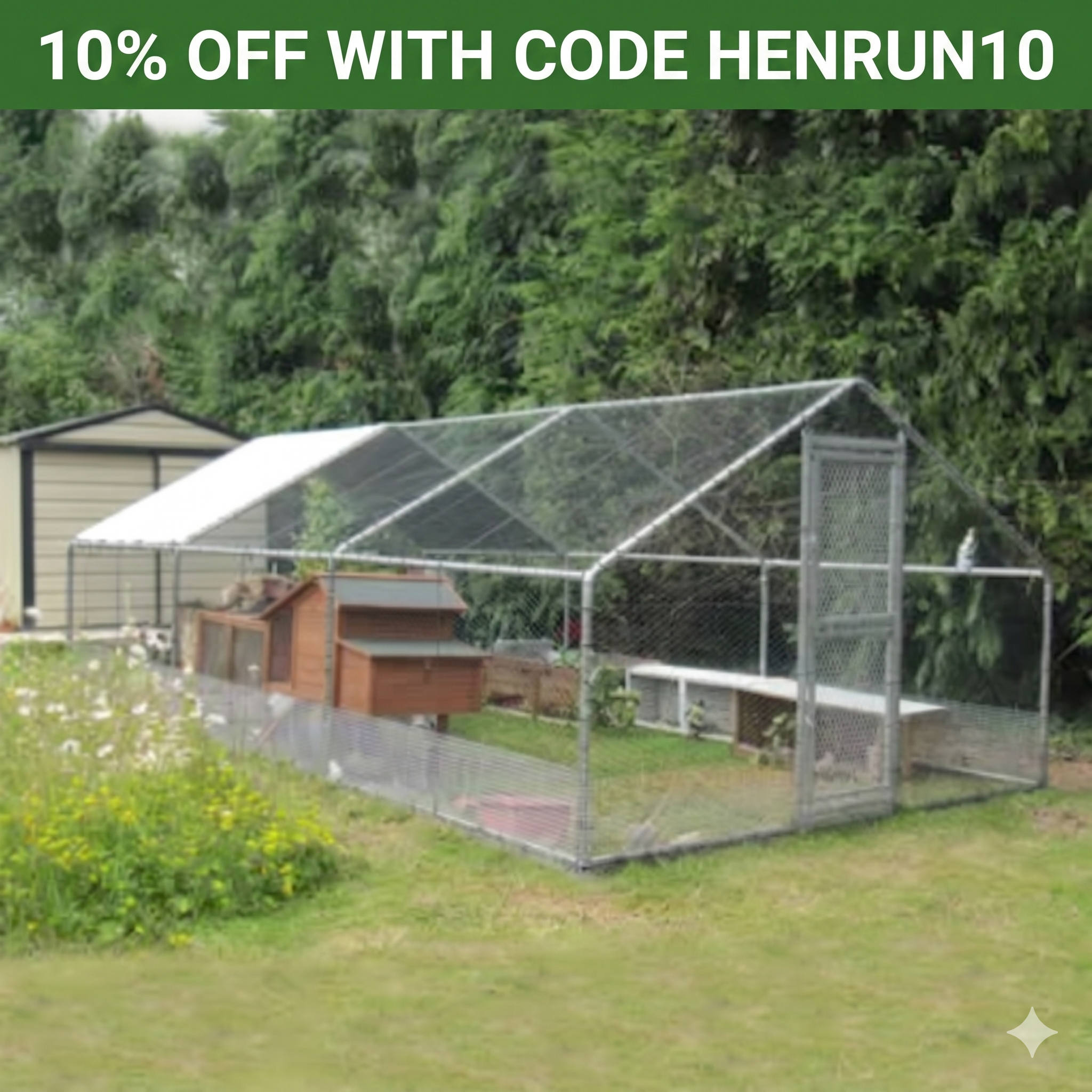 Hen Run with a Free Cover - 6m x 3m x 2m - 20ft x 10ft x 6.6ft - Galvanised Heavy Duty Bars 32MM - Largest bars in Ireland