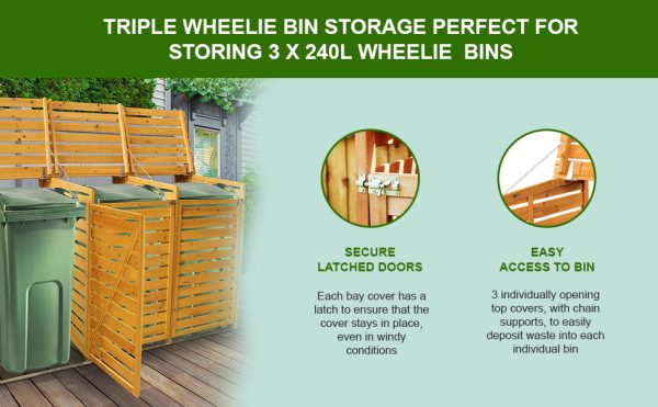 Wheelie Bin Storage – 3 Bays – 3 Colours
