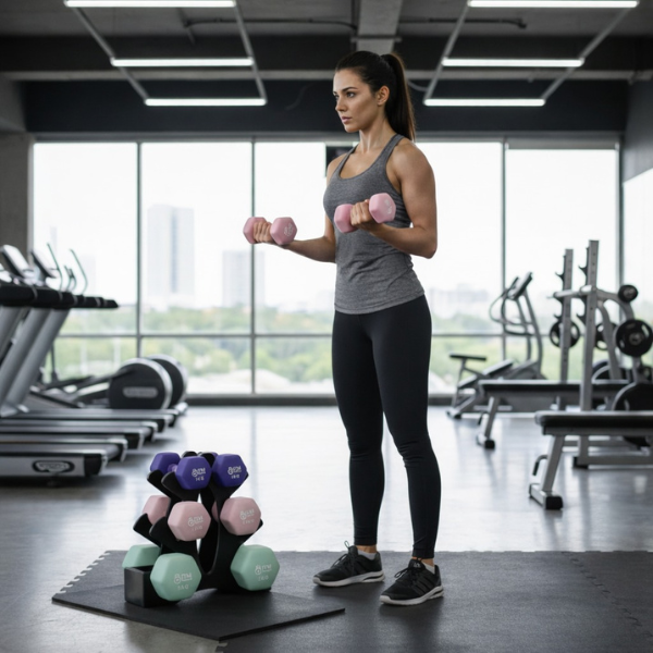 Vinyl Neoprene Dumbbell Set with Rack – 9kg