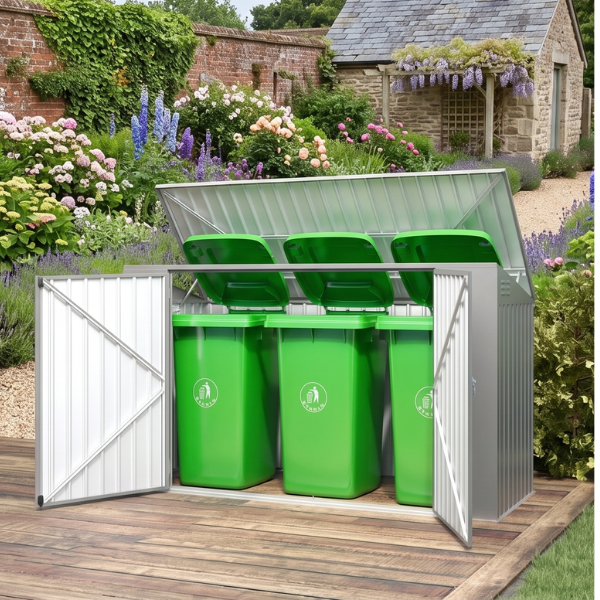 Metal Wheelie Bin Storage - 3 Bay - Durable and Spacious with Hydraulic Arms for Easy Access