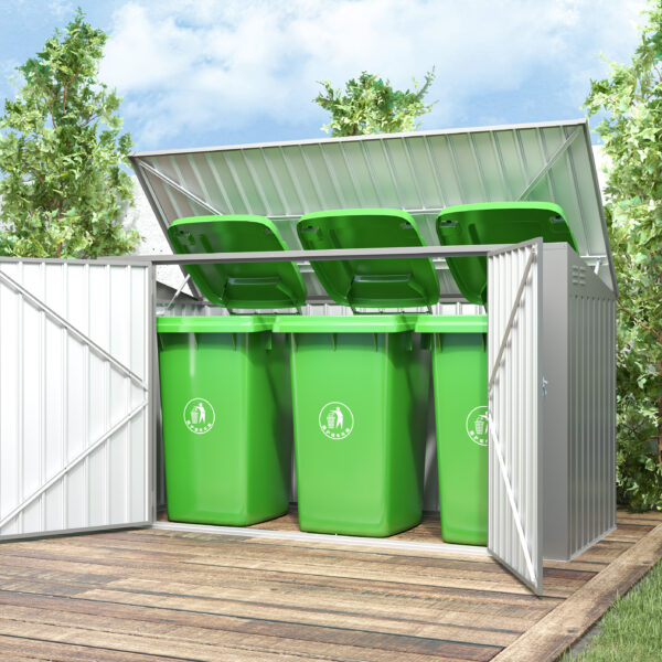 Metal Wheelie Bin Storage - 3 Bay - Durable and Spacious with Gas Struts for Easy Access
