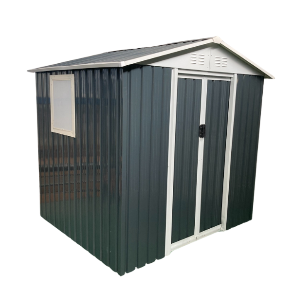 6x5FT Apex roof Metal Garden Shed with windows & shelves