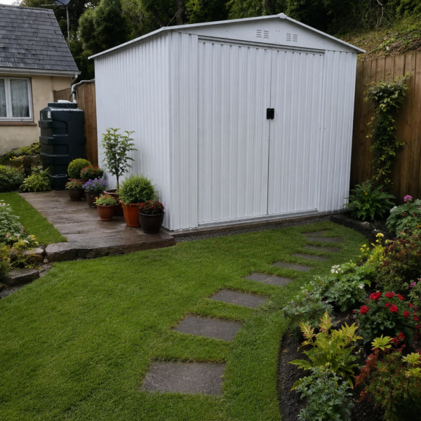 Metal 8x10FT (2.4 x 3m) x Garden Shed - White - Large Outdoor Storage for Tools, Bikes & Equipment + FREE Solar Light
