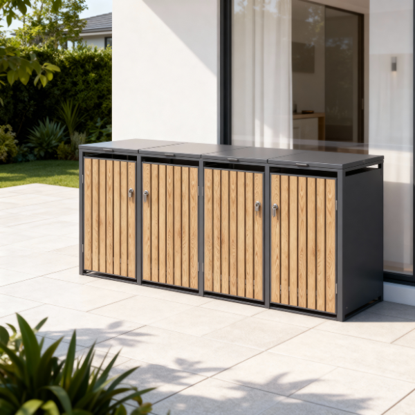 Premium Metal Wheelie Bin Shelter - 4 Bay