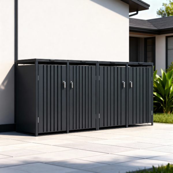 Premium Metal Wheelie Bin Shelter - 4 Bay - Grey