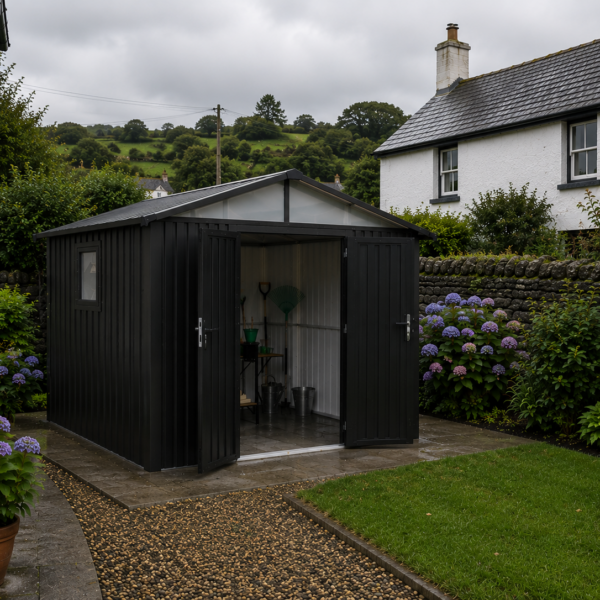 Metal Shed Heavy Duty -(10ft x 7.6ft/3 x 2.3m ) Galvanised Steel with Apex Roof & Windows + FREE Solar Light