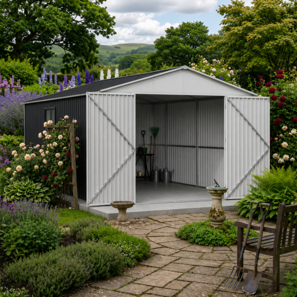 12×19FT (3.6 x 5.8m) Metal Storage Shed – Durable Outdoor Shed -0.35mm Thick Steel Panels + FREE Solar Light