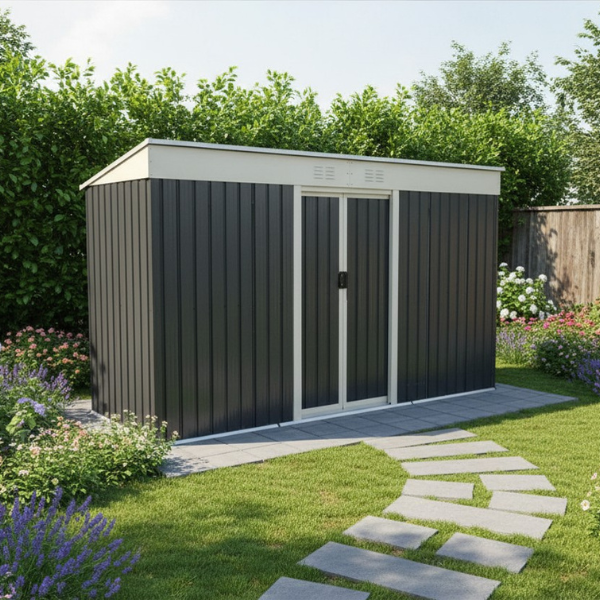 9ft x 4ft Metal Shed – Anthracite Grey Flat Roof
