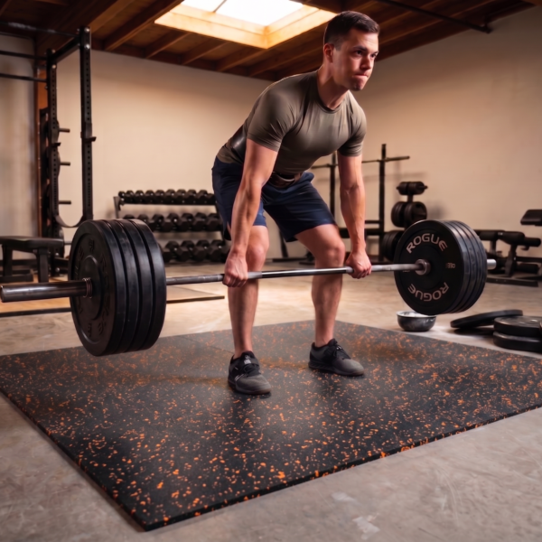 Floor Tiles/Gym Flooring (Single Tile) - Size: 100x100x2.5cm - Orange Dot Speckled Mat
