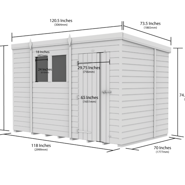 10 x 6 Pent Shed (Single Door, No Windows)