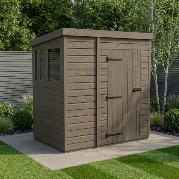 6x4 Pent Composite Shed (Single Door, With Windows)