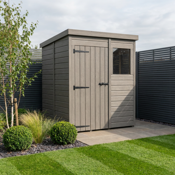 5x5 Pent Composite Shed (Single Door, With Windows)