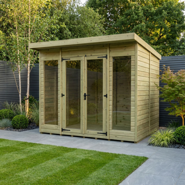 8 x 8 Pent Summer House (Full Height Window)
