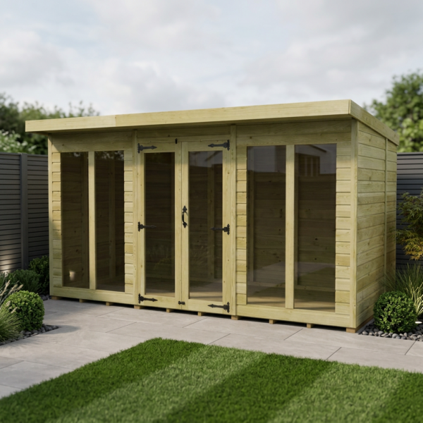 12 x 8 Pent Summer House (Full Height Window)