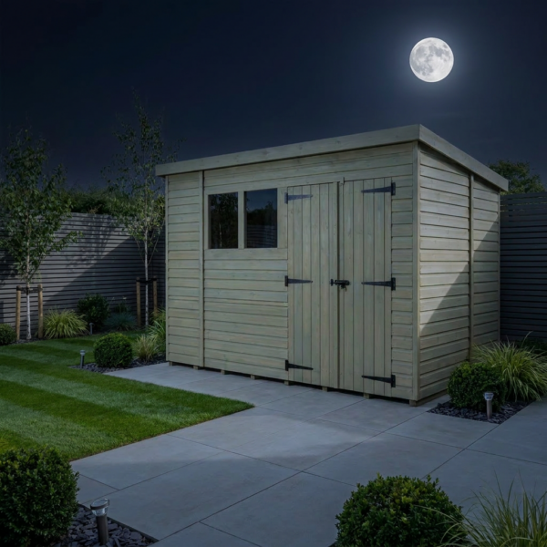 10 x 6 Pent Shed (Double Door, With Windows)