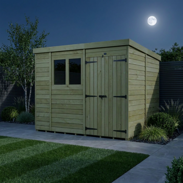 10 x 8 Pent Shed (Double Door, With Windows)